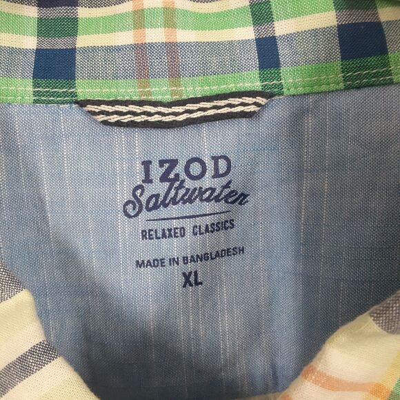 Izod Saltwater Relaxed Classics Shirt Mens XL Plaid Short Sleeve Button Up - Picture 4 of 7